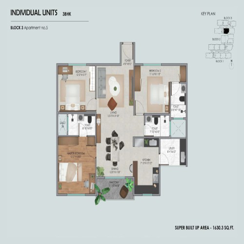 3BHK - 1630 Sqft