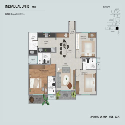 3BHK - 1728 Sqft