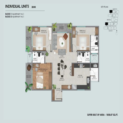 3BHK - 1858 Sqft